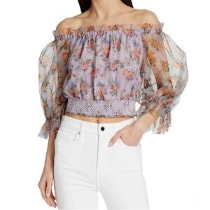 Alice + Olivia Caprina Off-Shoulder Floral Print Shirt Blouse Silk Size XS NTW